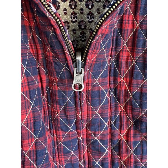 Quilted Reversible Full Zip Blue Red Paisley & Diagonal Plaid Women's Vest L - Picture 13 of 15